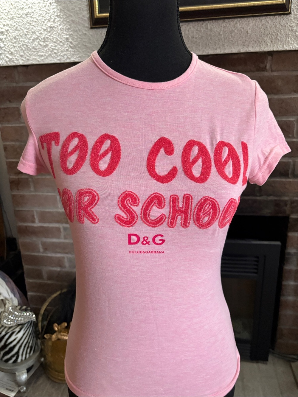D&G Pink Girls Tee with Red Graphic 'Too Cool'
